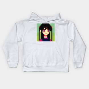 A pixel art picture of a girl with black hair with -_- Face Kids Hoodie